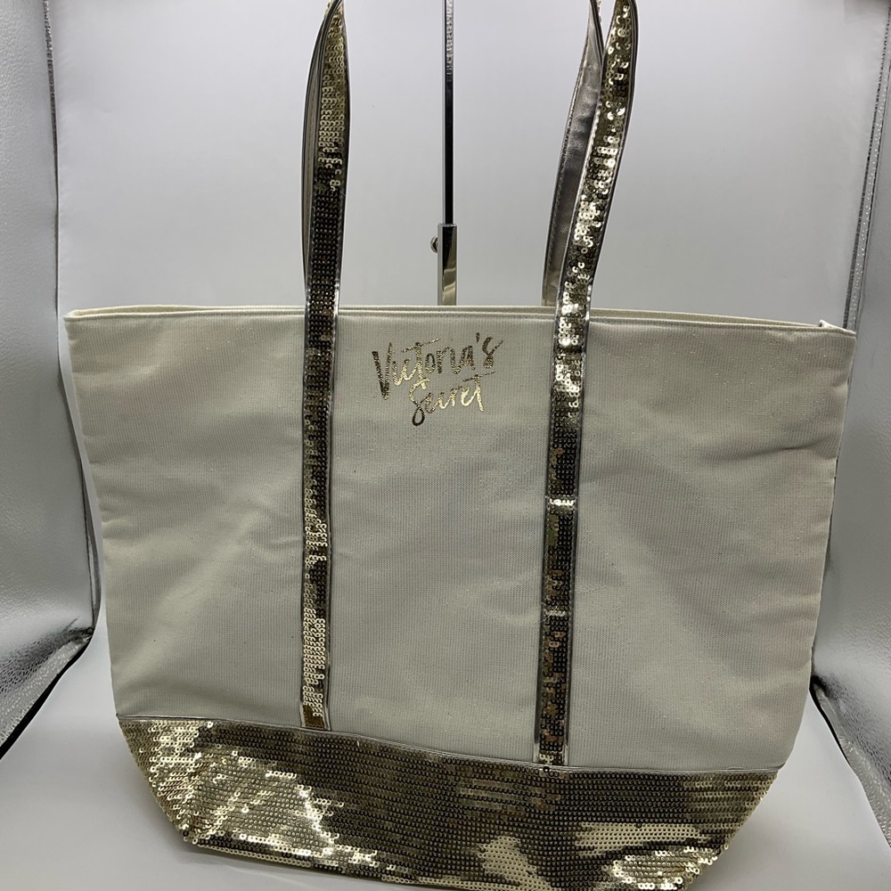 NWOT VICTORIAS SECRET GOLD SEQUINS TOTE